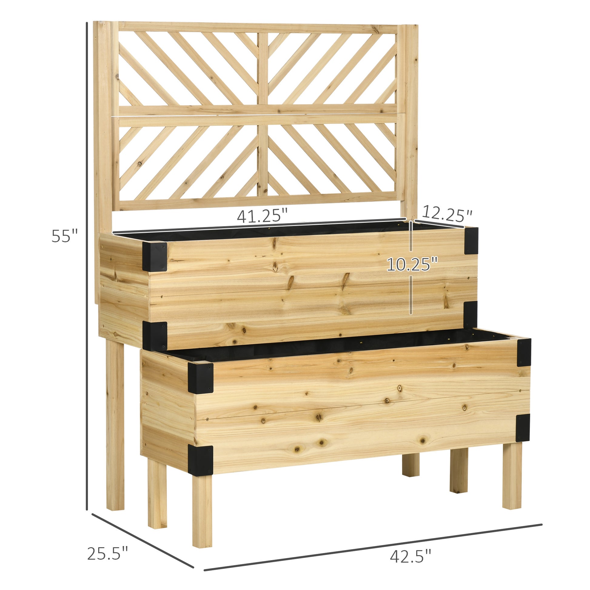 Outsunny Raised Garden Bed With Trellis, 2 Tier Wooden Elevated Planter Box With Legs And Metal Corners For Vegetables, Flowers, Herbs, Natural Natural Wood Wood