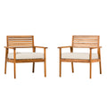 Modern 2 Piece Slat Back Solid Acacia Wood Patio Club Chair Set Brown Brown Wood Acacia Wood