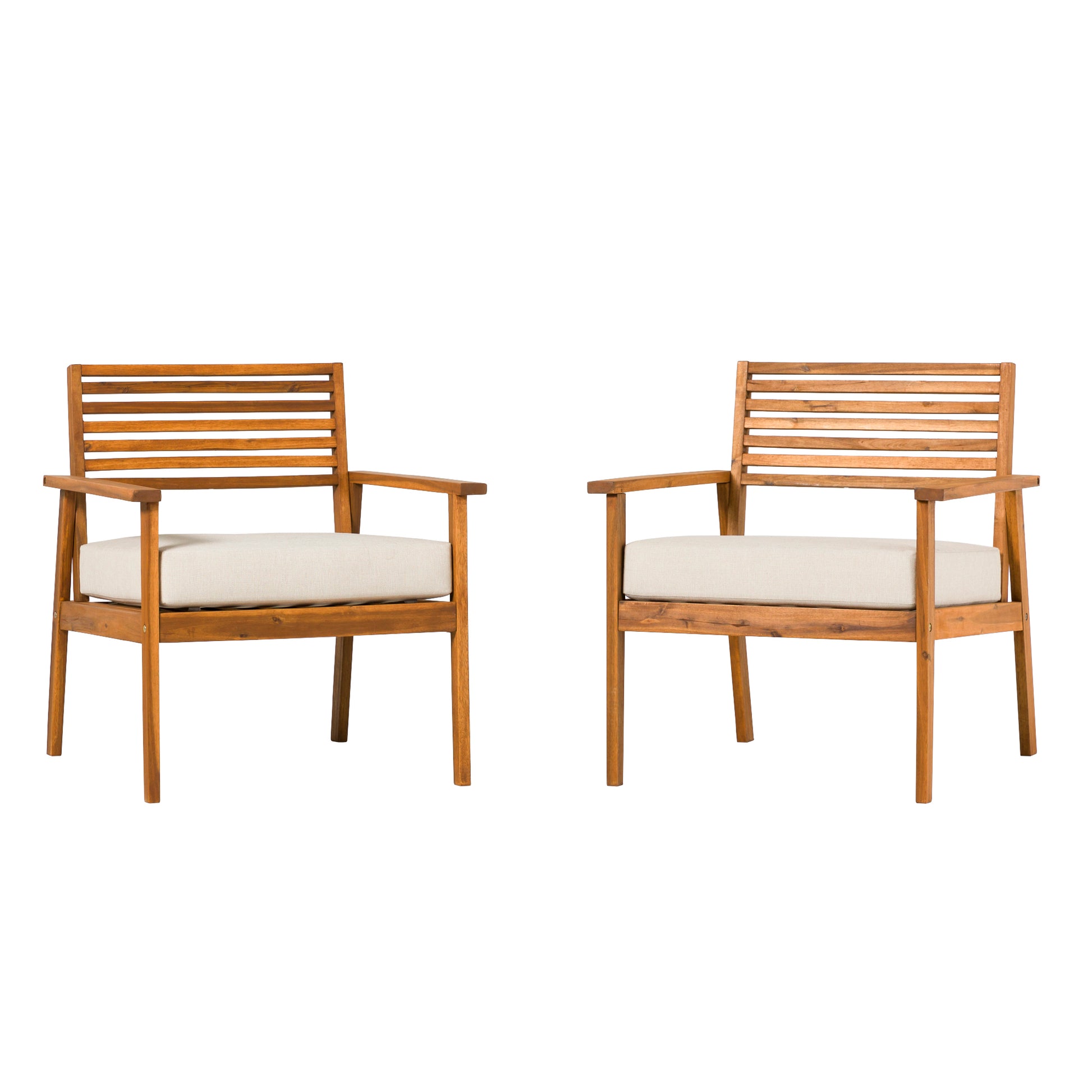 Modern 2 Piece Slat Back Solid Acacia Wood Patio Club Chair Set Brown Brown Wood Acacia Wood