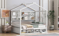 Full House Bed With Roof Frame, Bedside Shelves, Under Bed Storage Unit,White Full White American Design Pine