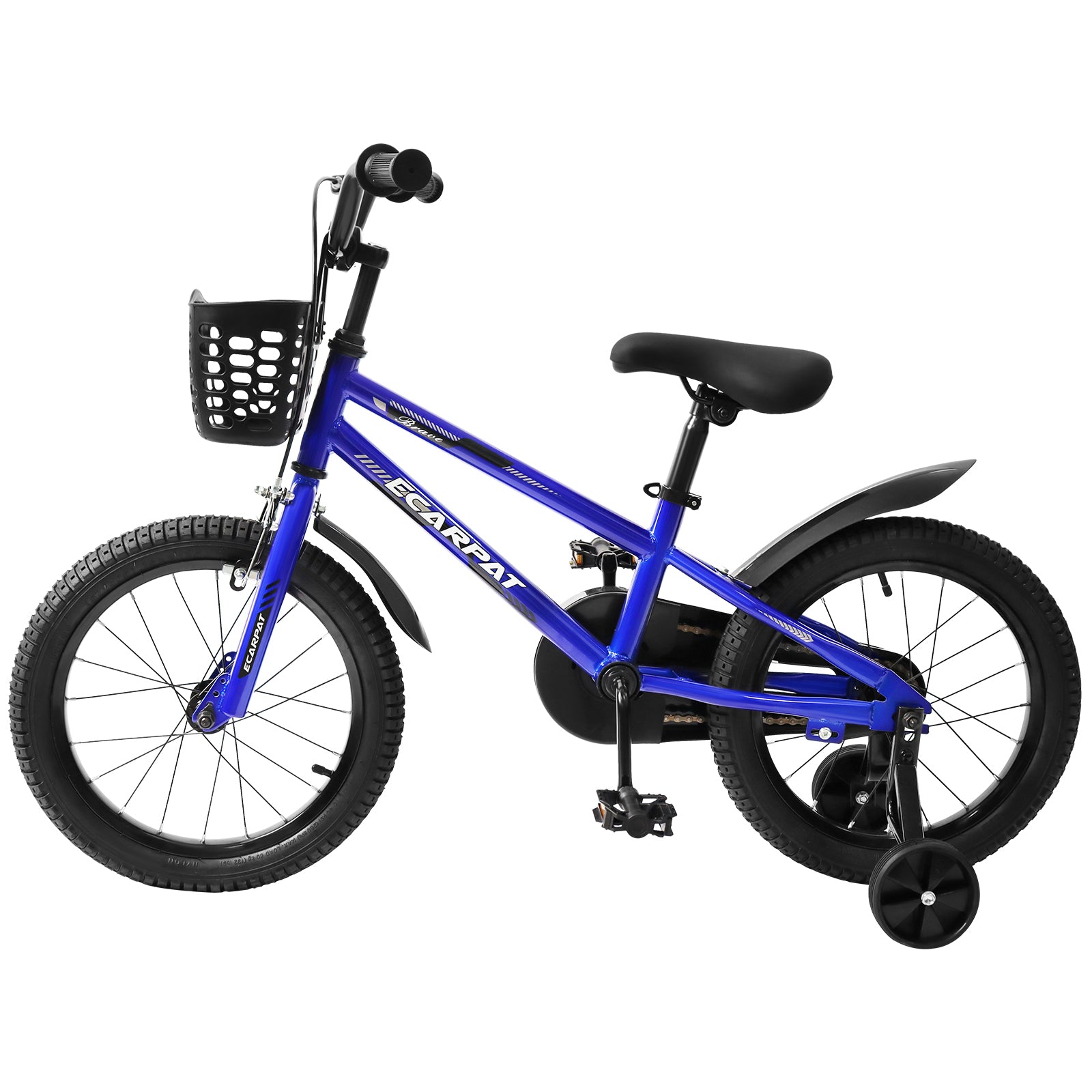 C14111A Kids Bike 14 Inch For Boys & Girls With Training Wheels, Freestyle Kids' Bicycle With Bell,Basket And Fender. Blue Steel