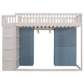 Full Size Loft Bed With 2 Four Layer Storage Cabinets And Curtain,White Blue White Solid Wood Mdf