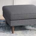 Amber Square Upholstered Ottoman Seaside Grey Brown Wood Solid Grey Dark Gray,Gray Linen Linen Or Linen Blend Medium Firm Backless Mid Century Modern Square Armless Foam Fabric,Solid Wood