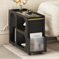 Mobile End Table With Lockable Wheels, Narrow Coffee Table With 5Mm Thick Fluted Tempered Glass, Modern Nightstand With Golden Round Rod, Living Room, Black, 31.5''W X11.8''D X 23.1''H Black Primary Living Space Mdf