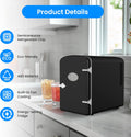 6L Portable Mini Fridge With Observation Window, Warmer And Cooler 9 Cans Compact Refrigerator, 100% Freon Free & Eco Friendly, 6 L, Black Black Polypropylene