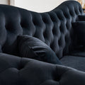 82.68'' Mid Century Modern Velvet Couch Chesterfield Sofa For Living Room,Hotel,Guest Room,Waiting Room, Black Color Black Velvet Wood Primary Living Space Medium Soft Tufted Back Modern Rolled Arms