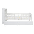 Wood Twin Size Platform Bed With Built In Led Light, Multi Functional Headboard, Guardrail And 2 Drawers, White Expected Arrival Time: 3.15 Box Spring Not Required Twin White Wood Bedroom Bed Frame