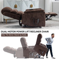 Brown Chenille Dual Motor Infinite Position Up To 350 Lbs Power Lift Recliner Chair With Power Remote, Heat Massage And Heavy Duty Motion Mechanism White Metal Primary Living Space Heavy Duty Push