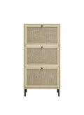 Rattan 3 Door Shoe Rack, Freestanding Modern Shoe Storage Cabinet, For Entryway Natural Particle Board