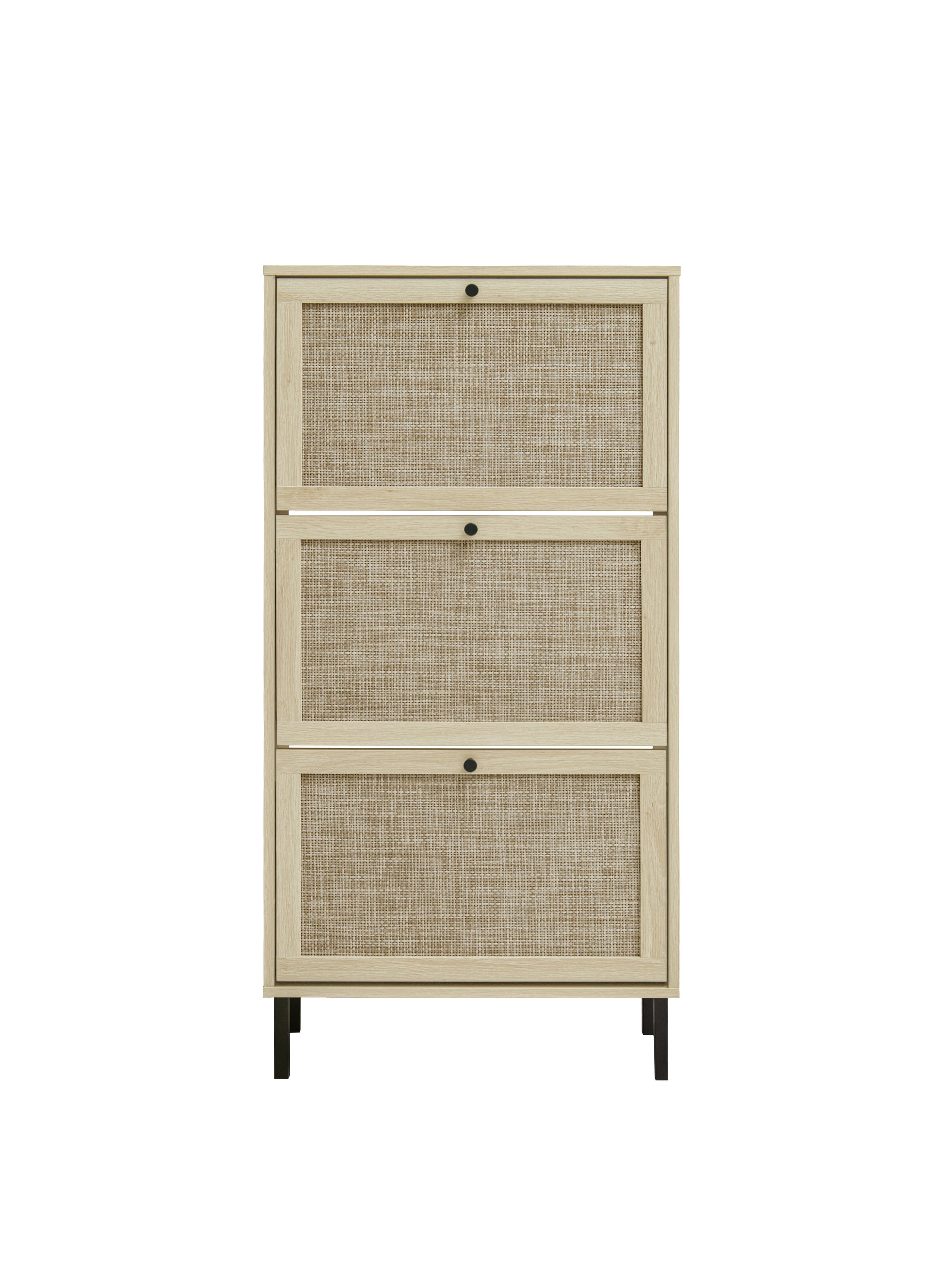 Rattan 3 Door Shoe Rack, Freestanding Modern Shoe Storage Cabinet, For Entryway Natural Particle Board