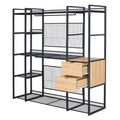 Open Style Wardrobe With Hanging Rails, Shelves And Drawers, Black Black Metal & Wood