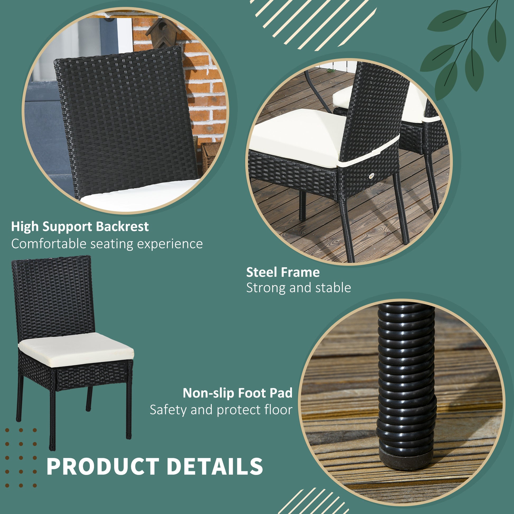 Outsunny 4 Pe Rattan Outdoor Dining Chairs With Cushions, Patio Wicker Dining Chairs With Backrests For Porch, Deck, Garden, Cream White Cream White Steel