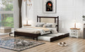 Queen Size Wooden Rattan Platform Bed, With 2 Big Drawers, T Size Trundle, Espresso Queen Espresso Plywood