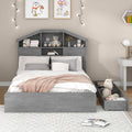 Full Size Wood Platform Bed With House Shaped Storage Headboard And 2 Drawers, Gray Box Spring Not Required Full Gray Wood Bedroom Solid Wood Mdf