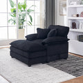 56.3 Inch Corduroy Single Sofa With 2 Toss Pillows And A Ottoman ,Comfy Sofa Deep Seat Couch For Living Room Black Foam 1 Seat