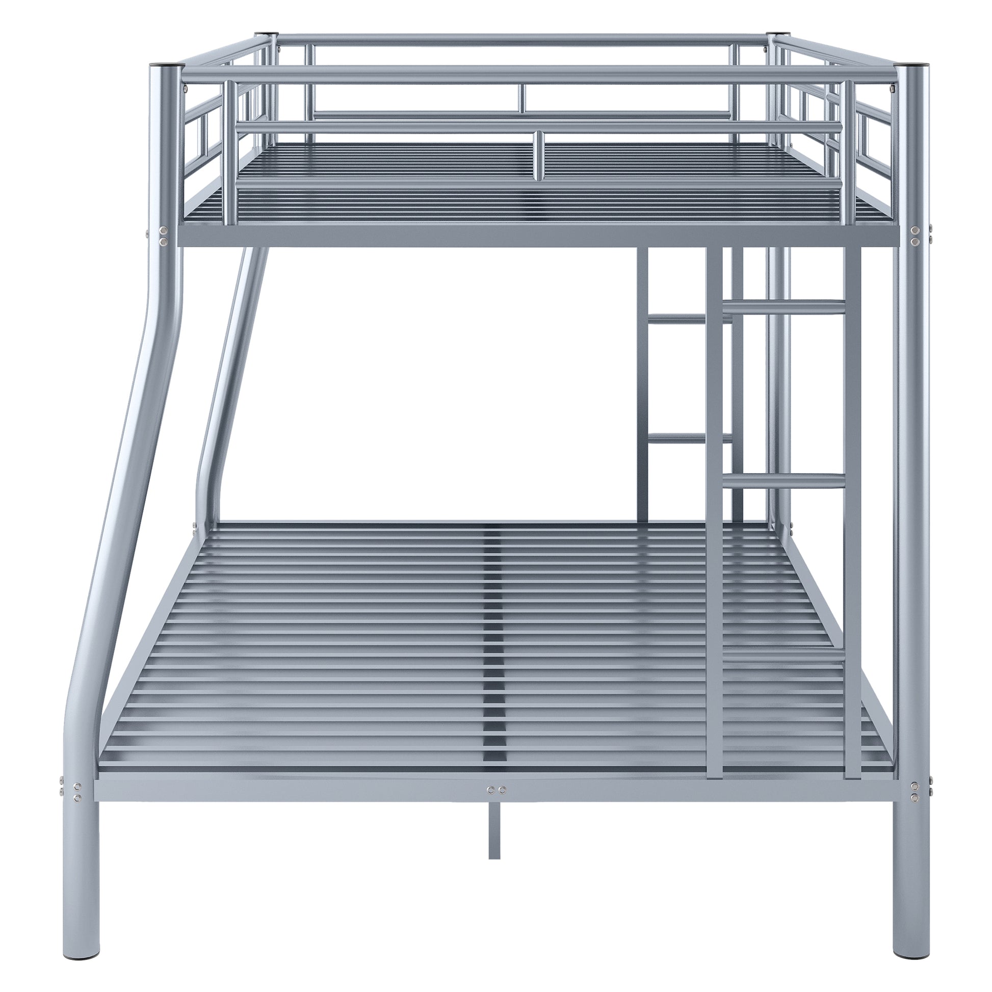 Full Xl Over Queen Metal Bunk Bed With Ladder And Guardrails, Silver Expected Arrival Time: 9.7 Box Spring Not Required Full Xl Silver Metal Metal