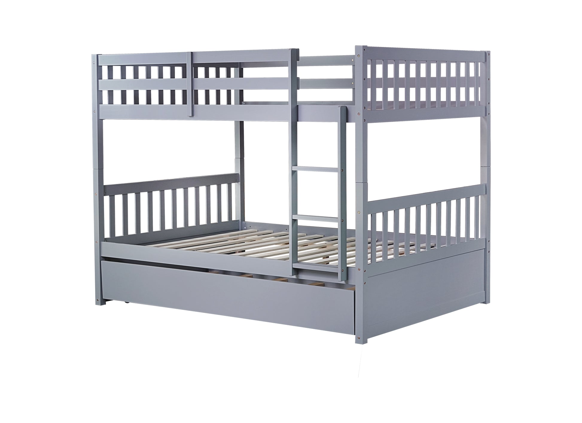 Full Over Full Rubber Wood Bunk Bed With Trundle, Ladder And Guardrails, Convertible To 2 Full Size Beds, With Twin Size Trundle ,Grey Full Grey Bedroom American Design Bed Frame Rubber Wood