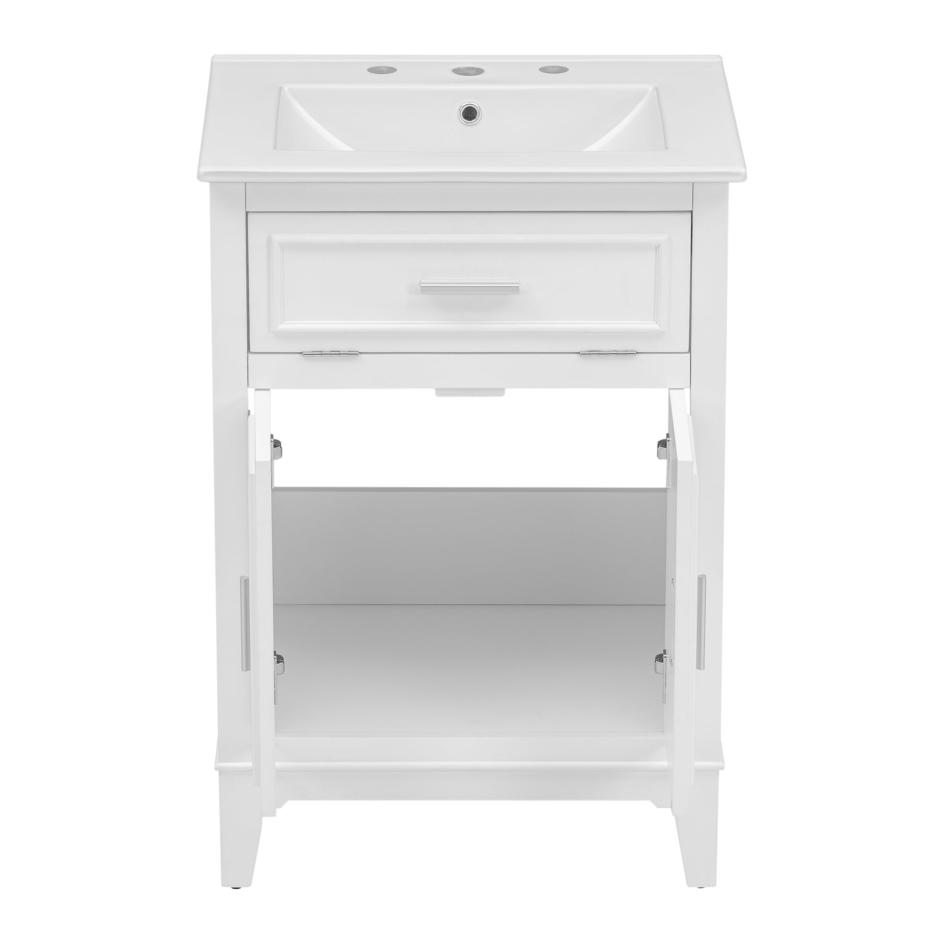 24" Bathroom Vanity With Sink, Bathroom Vanity Cabinet With One Flip Drawer And Doors, Solid Wood And Mdf, White White Solid Wood Mdf