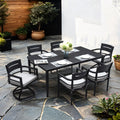 7 Piece Outdoor Patio Aluminum Furniture, Modern Dining Set, Including 4 Dining Chairs & 2 Swivel Rockers Sunbrella Fabric Cushioned And Rectangle Dining Table With Umbrella Hole, Ember Black Yes Dining Set Ember Black Seats 6 Rust Resistant Frame Fade