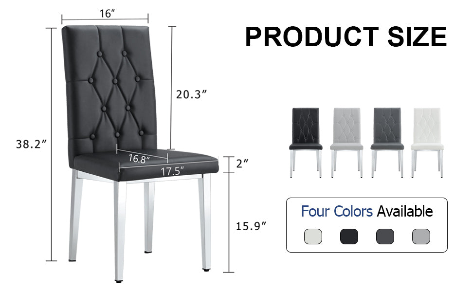 2 Piece Dining Chair, Modern Style Kitchen Upholstered High Back, Metal Leg Office Chair, Suitable For Dining Room, Office, Restaurant. Black Set Of 2 Pu