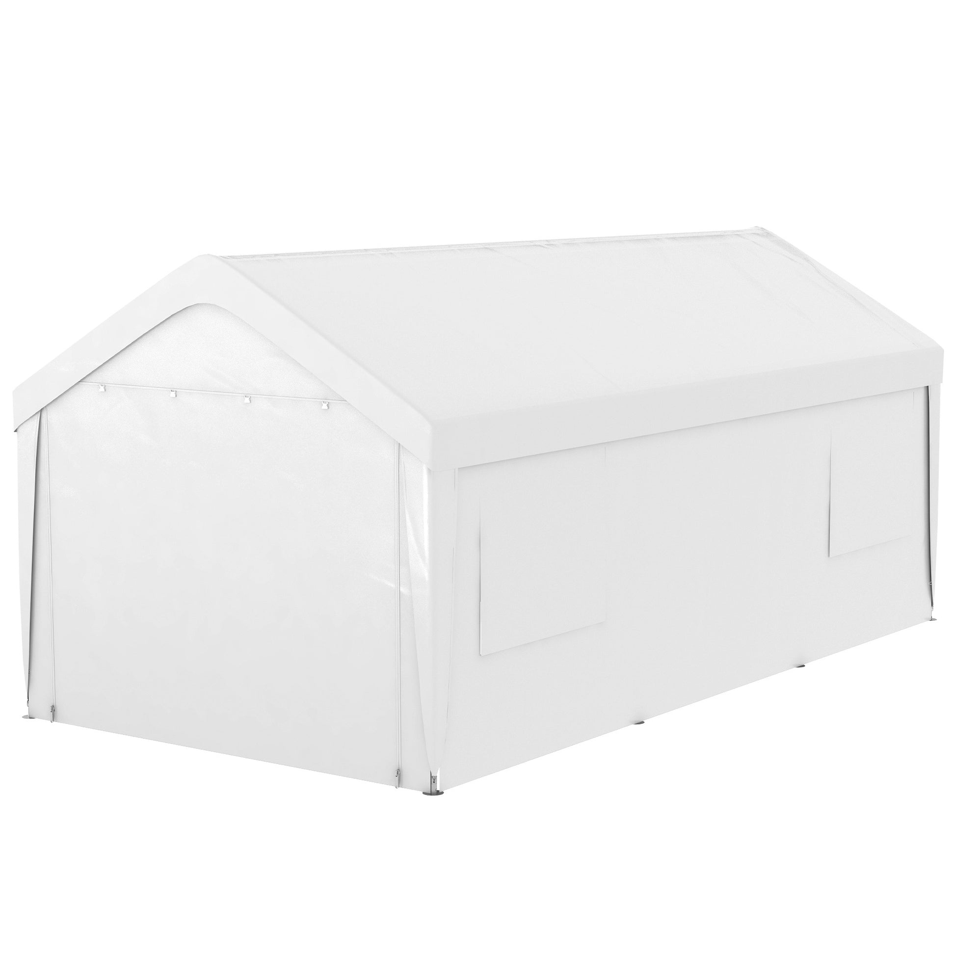 Outsunny Carport 10' X 20' Portable Garage, Heavy Duty Car Port Canopy With 2 Roll Up Doors & 4 Ventilated Windows For Car, Truck, Boat, Garden Tools, White White Steel