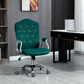 Vinsetto Home Office Chair, Velvet Computer Chair, Button Tufted Desk Chair With Swivel Wheels, Adjustable Height, And Tilt Function, Dark Green Dark Green Polyester