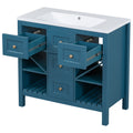 36'' Bathroom Vanity With Resin Sink Combo, Solid Wood Frame Bathroom Storage Cabinet, Freestanding Vanity Set With 5 Drawers& Soft Closing Doors Same As N710S136001C Blue Bathroom Solid Wood Mdf Resin