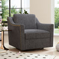360 Degree Swivel Armchair Cotton Linen Skin Friendly Fabric Ergonomic Design Brass Nail Decorative Armchair Living Room Chairs Bedroom Chairs Living Room Chairs Black Legs Suitable For Indoor Homes Black Gray Modern Foam Cotton Linen