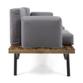 Canoga Outdoor Industrial Loveseat With Coffee Table Natural Grey Fabric