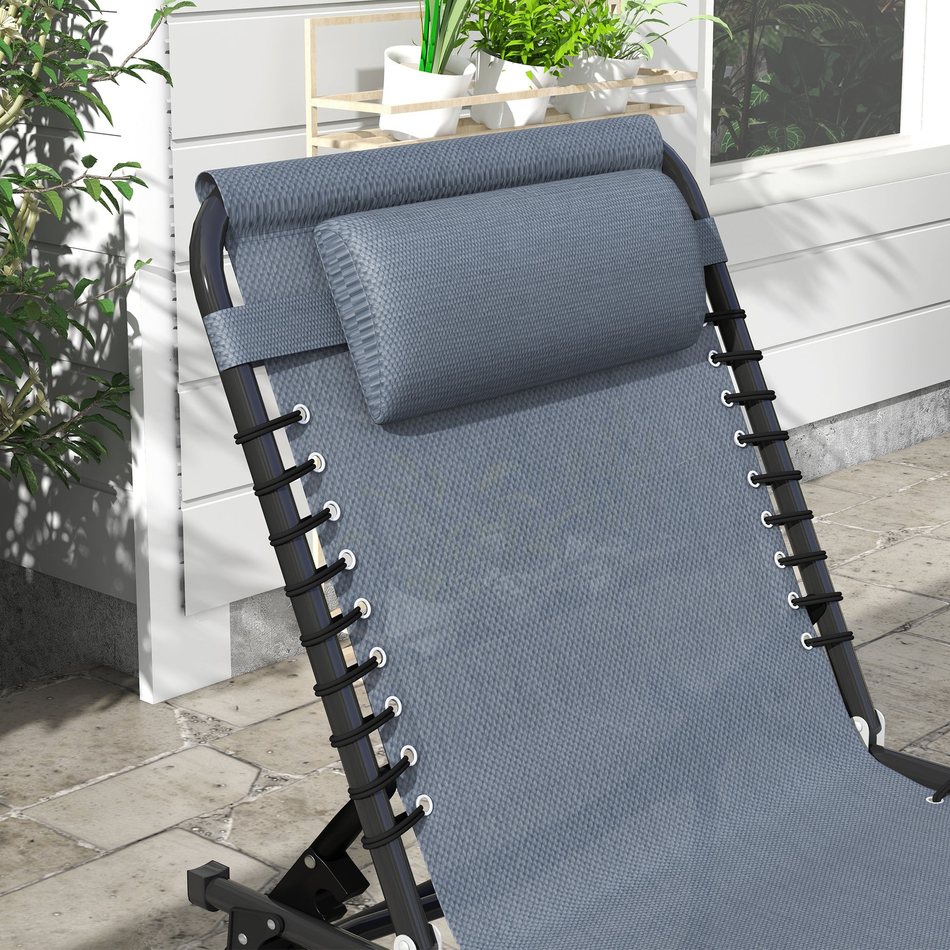 Outsunny Folding Chaise Lounge Pool Chair, Patio Sun Tanning Chair, Outdoor Lounge Chair With 4 Position Reclining Back,Mesh Seat For Beach, Yard, Patio, Gray Gray Steel