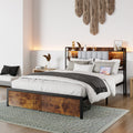 Queen Size Bed Frame With 2 Storage Drawers And Led Lights Headboard, Upholstered King Bed Frame With Charging Station, No Box Spring Needed, Easy Assembly Box Spring Not Required Queen Dark Brown Metal Bedroom Modern Bed Frame Velvet Mdf Metal