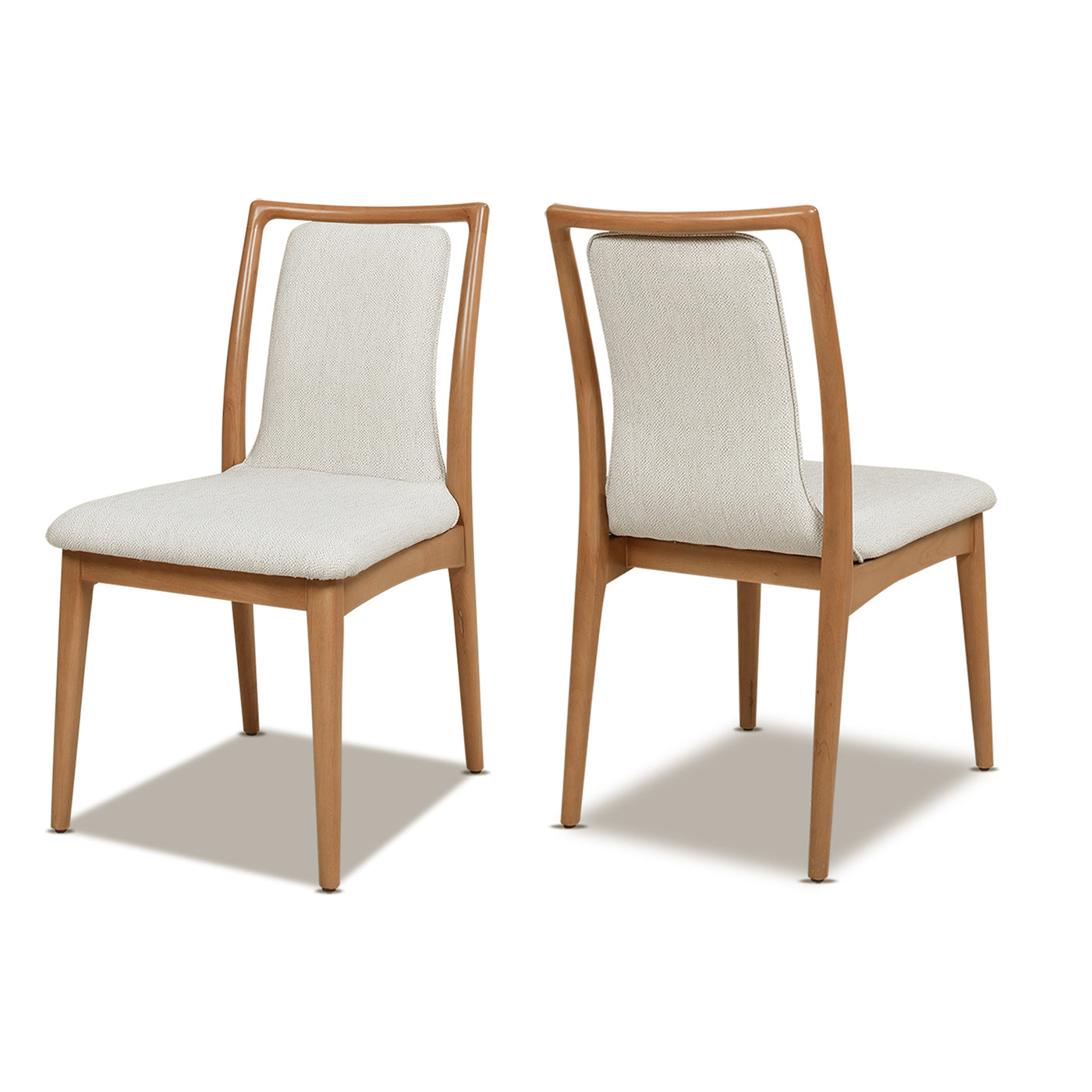 Scandi Upholstered Natural Light Brown Wood Dining Chair, Set Of 2, White Pepper Stain Resistant High Performance Polyester White Foam Polyester