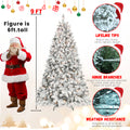 7Ft Snow Flocked Artificial Christmas Tree With Pine Cones, Prelit Xmas Trees, Hinged Easy Assembly & Reinforced Metal Base Ideal For Indoor & Outdoor Festive Decorations White Polyvinyl Chloride