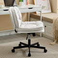 Armless Office Desk Chair With Wheels: Pu Leather Cross Legged Wide Chair,Comfortable Adjustable Swivel Computer Task Chairs For Home,Office,Make Up,Small Space,Bed Room Creamy White Antique Fiber Foam And Polyester Fiber Pad Pvc