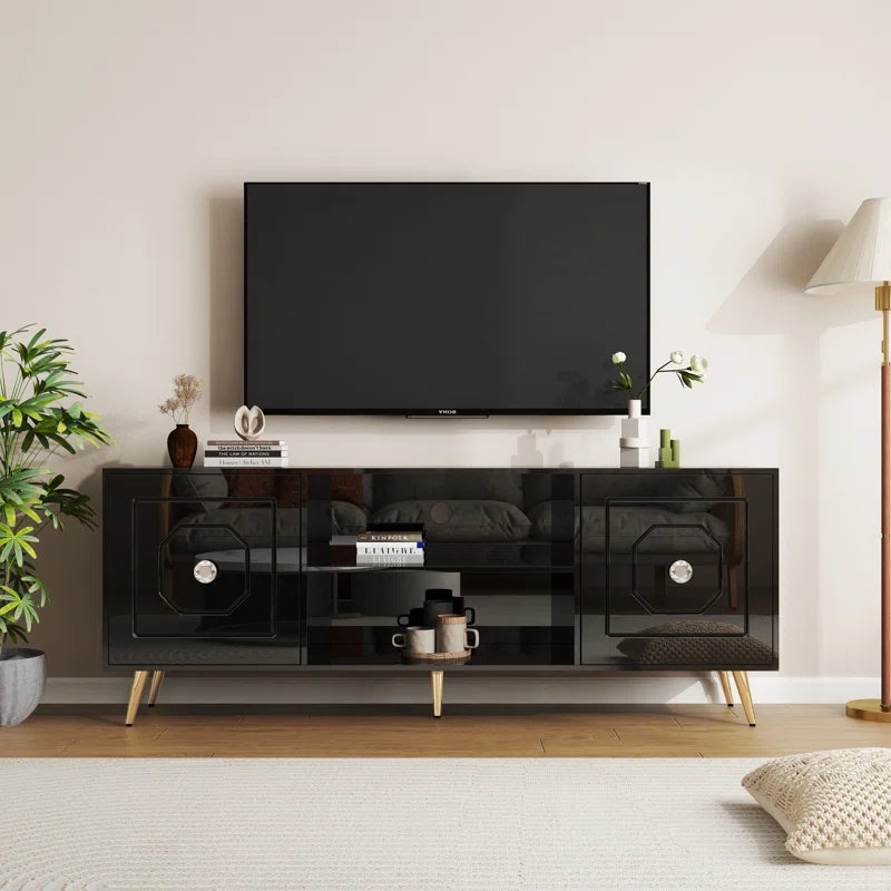 Modern High Gloss Black Tv Stand For Tv'S Up To 75", Entertainment Center 67"L Black Primary Living Space 60 69 Inches 70 79 Inches 75 Inches Mdf