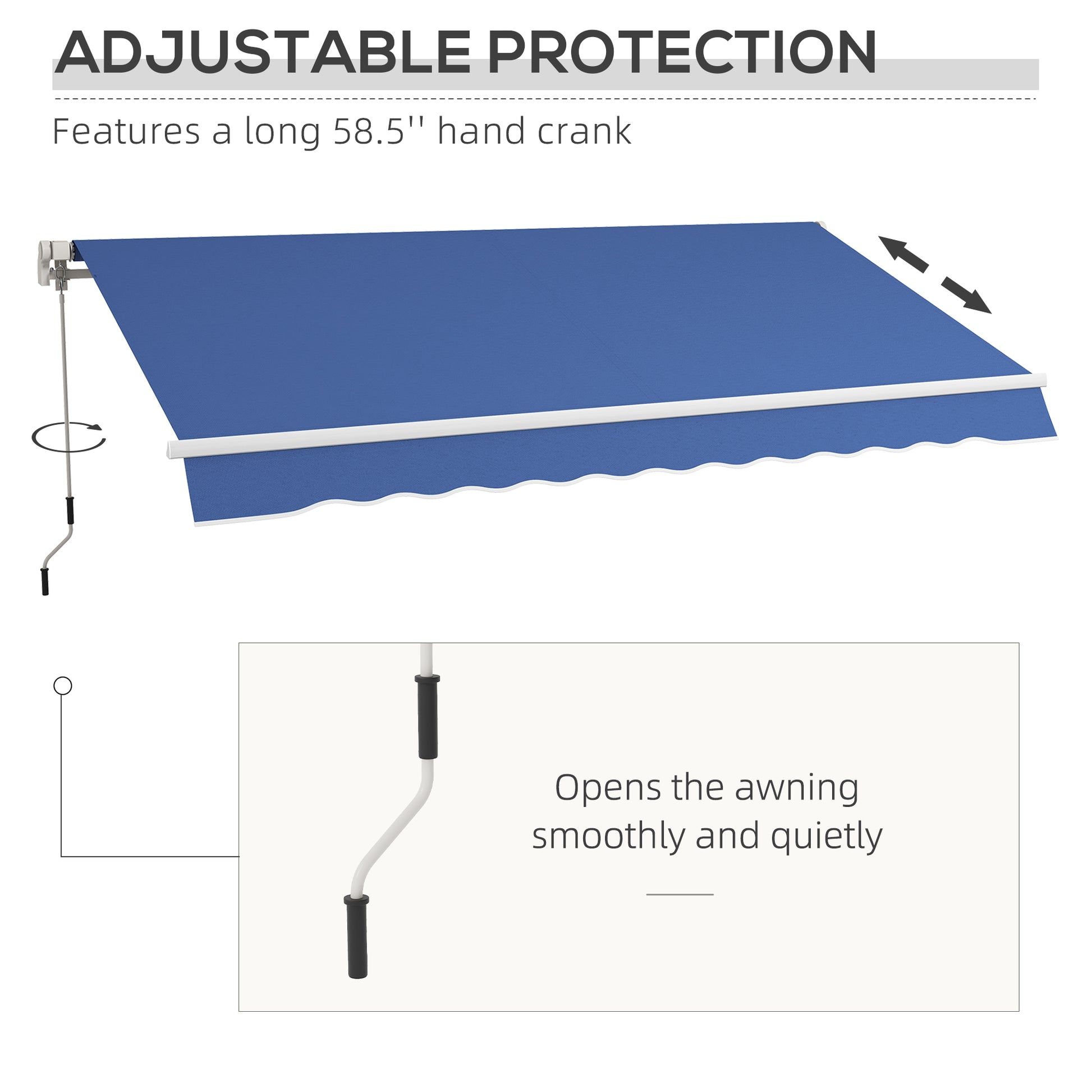 Outsunny 12' X 10' Retractable Awning Patio Awnings Sun Shade Shelter With Manual Crank Handle, 280G M Uv & Water Resistant Fabric And Aluminum Frame For Deck, Balcony, Yard, Dark Blue Blue Aluminum