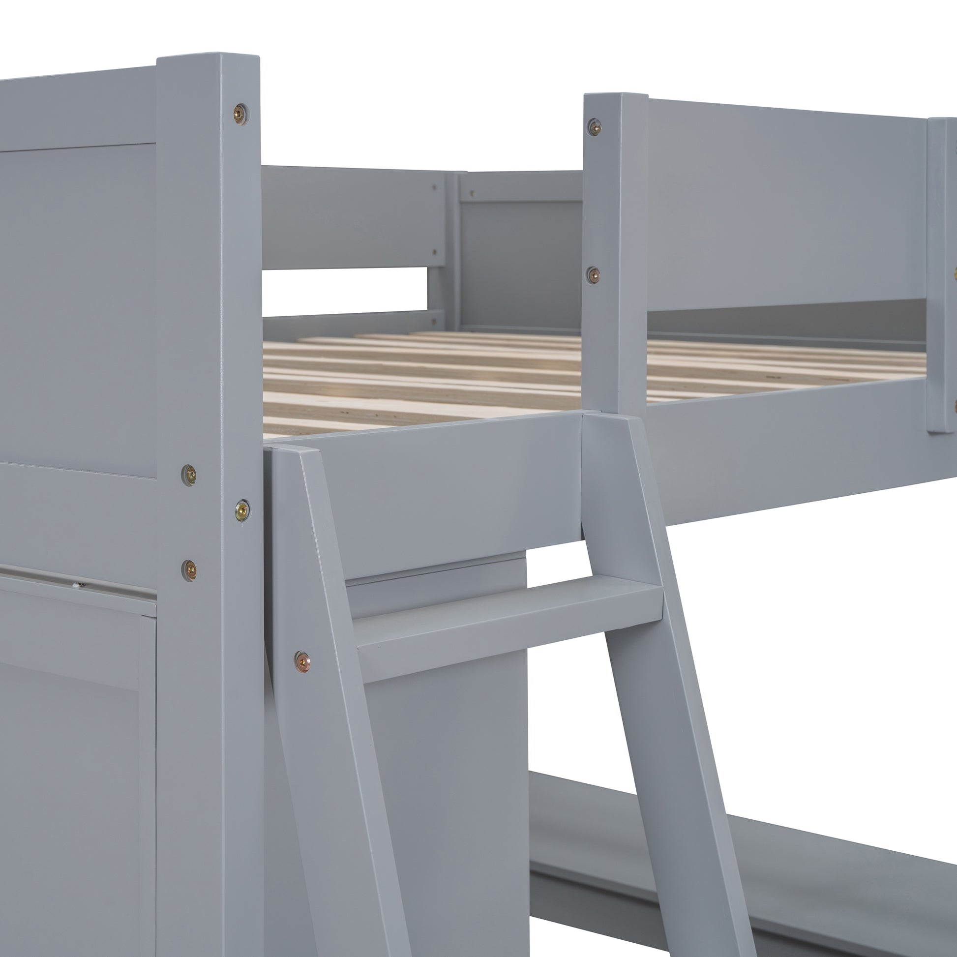 Full Size Loft Bed With Desk And Shelf Gray Full Gray Solid Wood