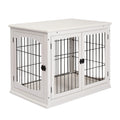 Pawhut Dog Crate Furniture, Small Dog Cage End Table With Two Opening Sides, Lockable Door, Puppy Kennel Indoor, Cute And Decorative, Pure White White Mdf