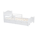 Twin Size Wood Platform Bed With Guardrails On Both Sides And Two Storage Drawers ,White Twin White Wood