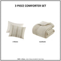 3 Piece Striped Cotton Comforter Set Taupe King Cal King Taupe Cotton
