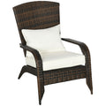 Outsunny Patio Wicker Adirondack Chair, Outdoor All Weather Rattan Fire Pit Chair W Soft Cushions, Tall Curved Backrest And Comfortable Armrests For Deck Or Garden, Cream White White Steel