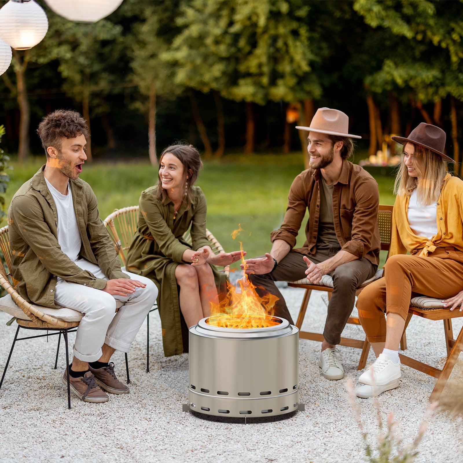 19.5" Smokeless Fire Pit, Portable Outdoor Firepit, Wood Burning Fireplaces, Low Smoke Bonfire For Camping, Patio And Outside Silver Garden & Outdoor Modern Stainless Steel