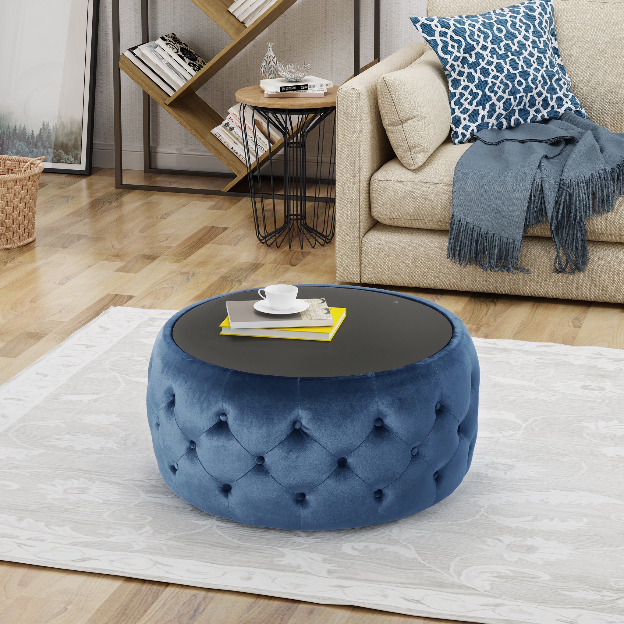 Ottoman Dark Blue Velvet