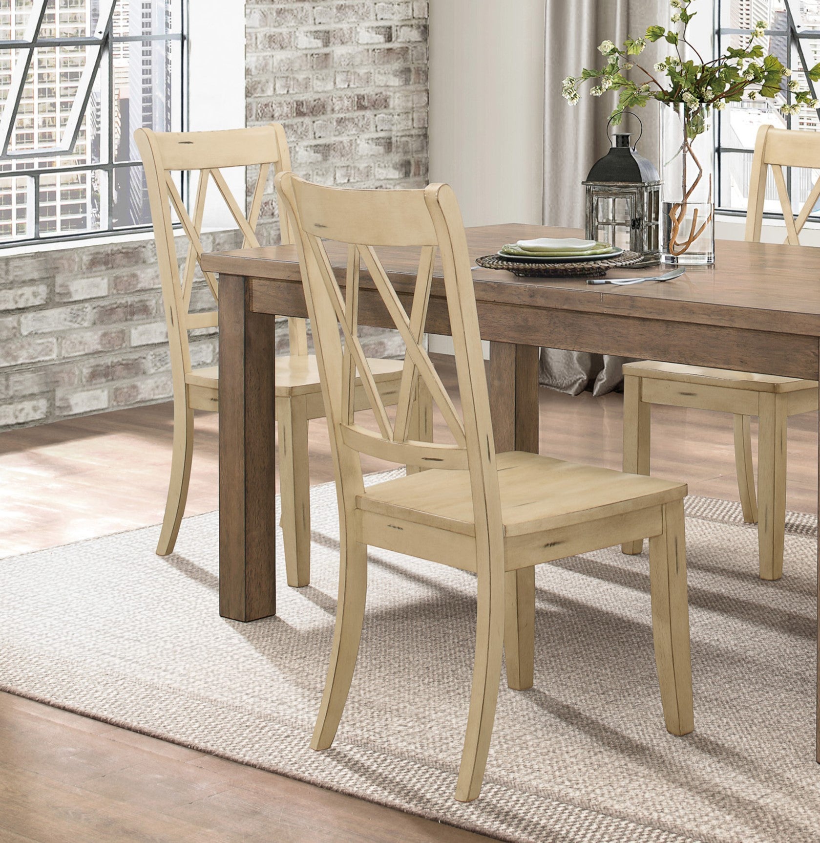 5Pc Dining Set Natural Finish Table And 4X Side Chairs Buttermilk Finish Wooden Kitchen Dining Room Furniture Wood Wood Cream Brown Seats 4 Wood Dining Room 4 Leg Rectangular Dining Table With Chair Wood