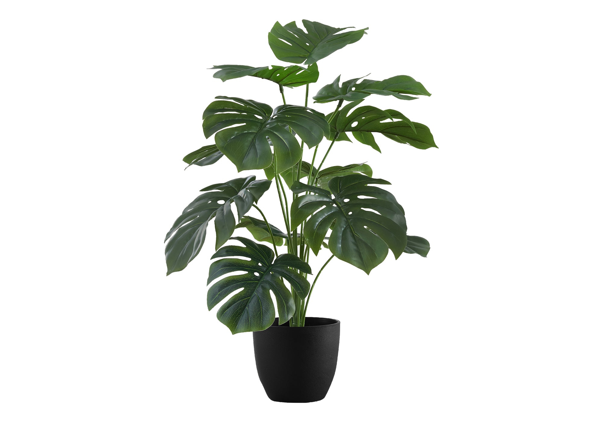 Artificial Plant, 24" Tall, Monstera, Indoor, Faux, Fake, Table, Greenery, Potted, Real Touch, Decorative, Green Leaves, Black Pot Green Foam Plastic