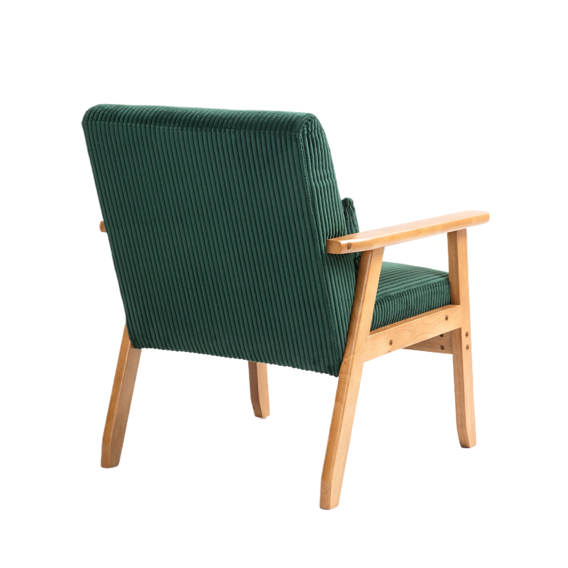 Leisure Chair With Solid Wood Armrest And Feet, Leisure Chair, Wood Frame, Velvet, L, Solid Rubber Wood Legs, Mid Century Modern Accent Chair, For Living Room Bedroom Studio Chair Emerald Corduroy