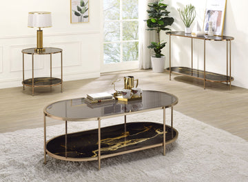 Fiorella Coffee Table, Glass, Black Marble Paint & Gold Finish Lv02222 Gold Metal