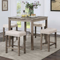 Transitional 5Pc Counter Height Dining Set Gray Counter Ht. Table And 4X Stools Linen Like Beige Cushion Seat Dining Room Wood Dining Room Solid Wood Square Dining Table With Chair Wood Wood Beige,Gray Slat Back Seats 4 36 Inches