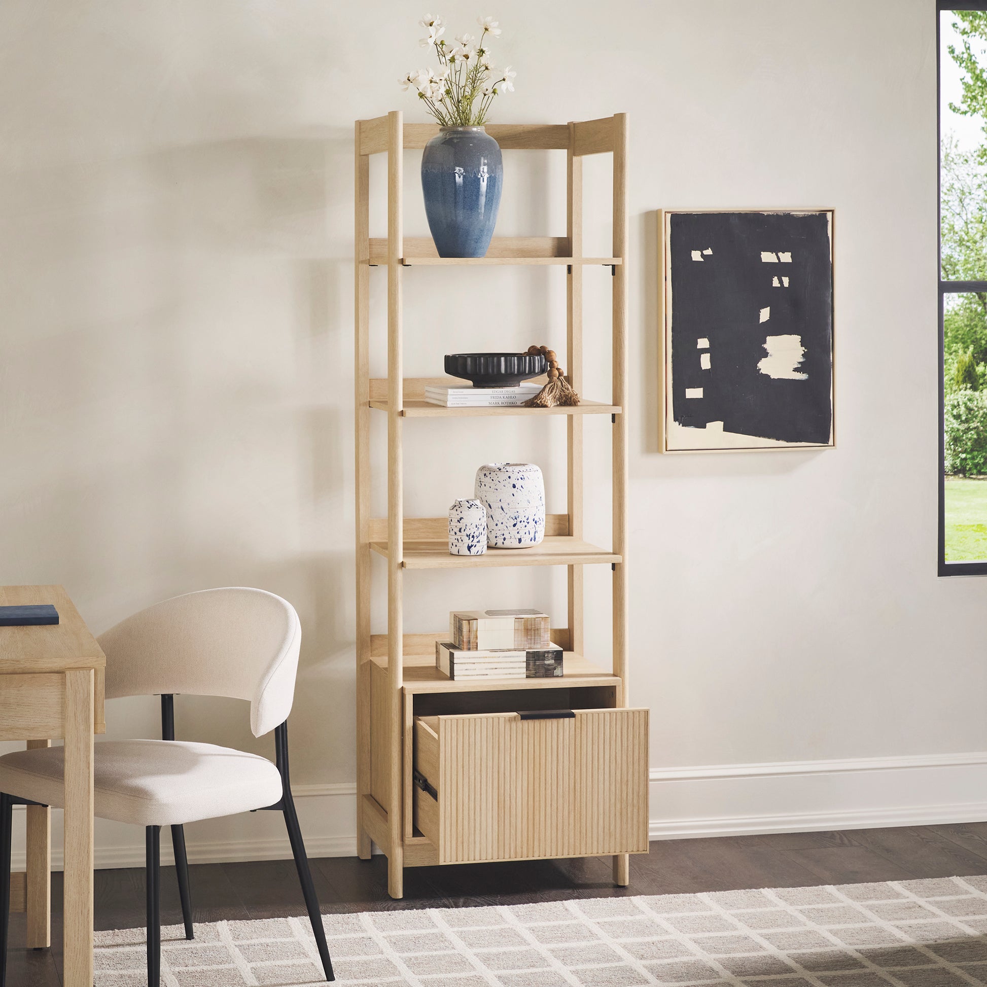 Transitional Narrow Bookshelf With Drawer On Bottom Oak Oak Mdf Mdf