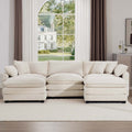 Oversized Modular Cushion Sofa With Ottomans, Comfy Upholstered U Shaped Convertible Corner Sectional Sofa Couch, Light Beige Corduroy Beige Corduroy 3 Seat
